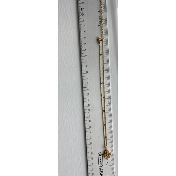 Gold Plated Hamsa Hand Pendant Necklace With Intricate Filigree Design & Clear S - Picture 2 of 4